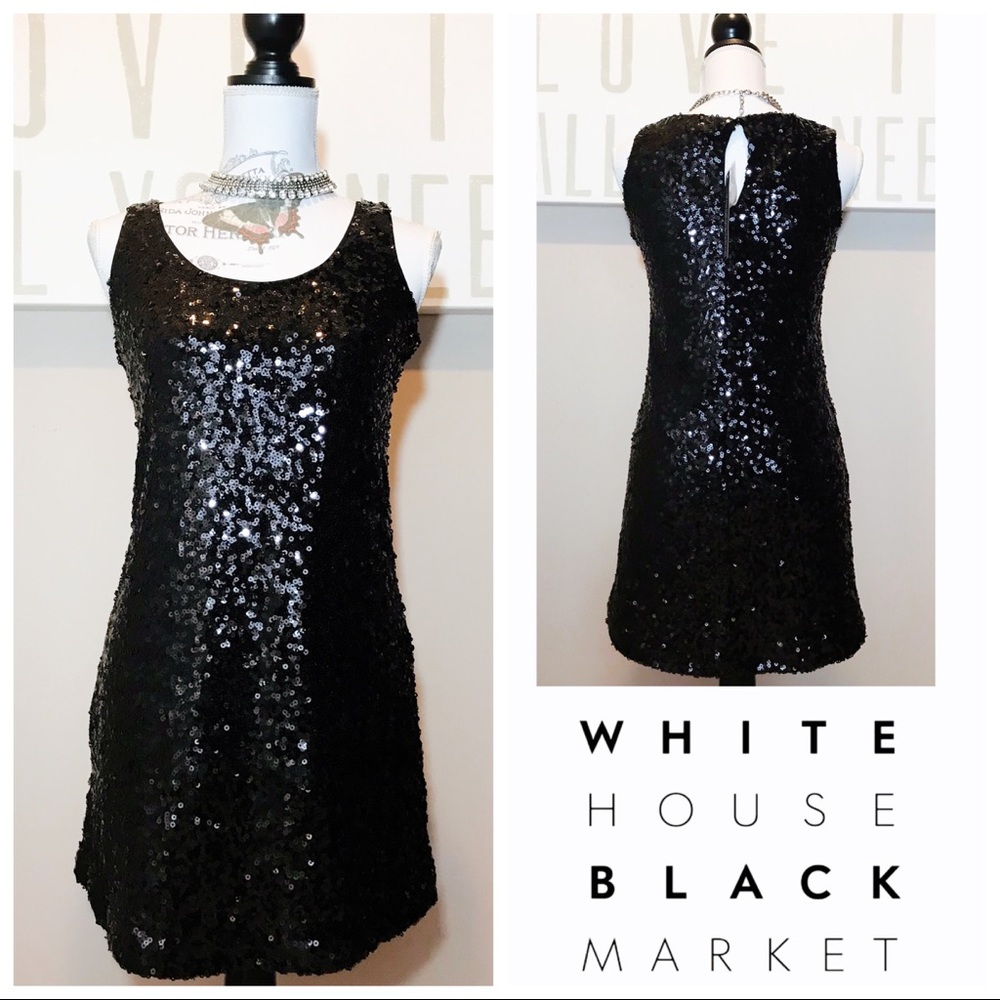 WHBM Black Sequin Sleeveless Tank Dress  NWT